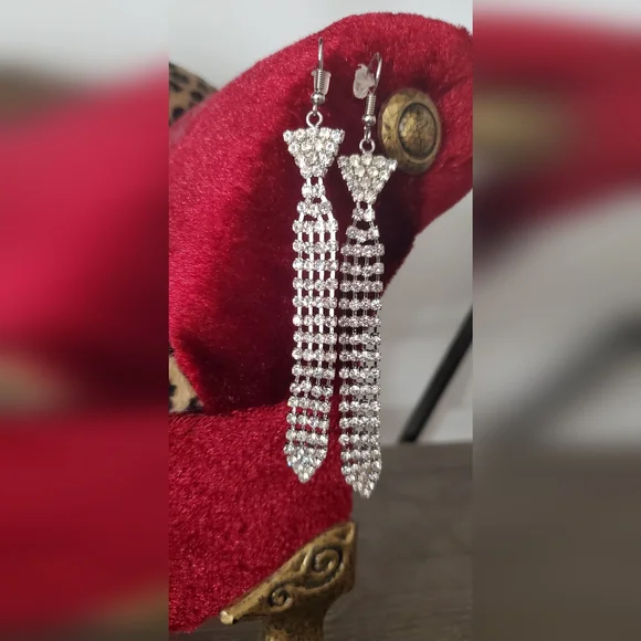 Earrings Necktie Rhinestone VINTAGE 1950s Rhinestone Drop Earrings - Picture 3 of 5